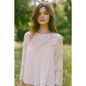 For Love & Lemons White Lace Y2K Boho Hippie Blouse Shirt Top Women's Size Small